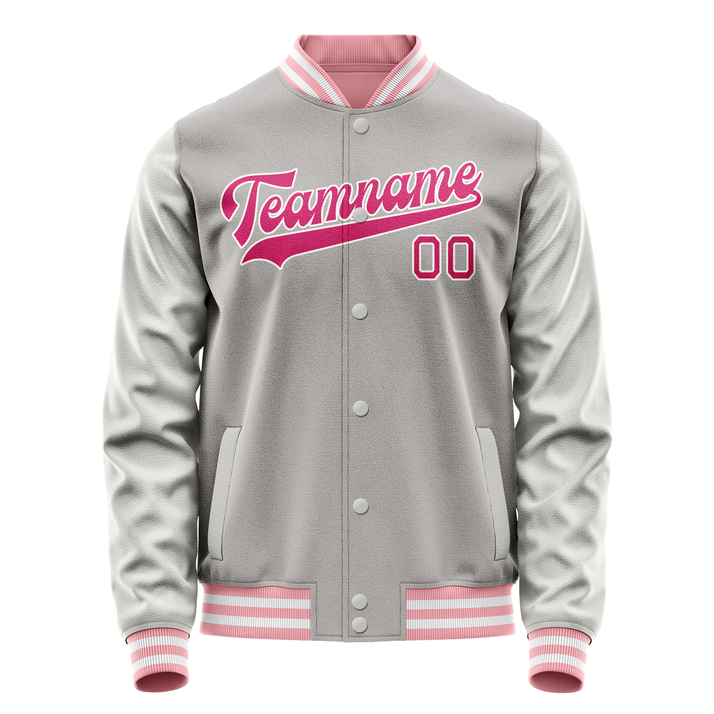 Custom Gray Pink Solid Color Varsity Letterman Jacket JA02240617YH177