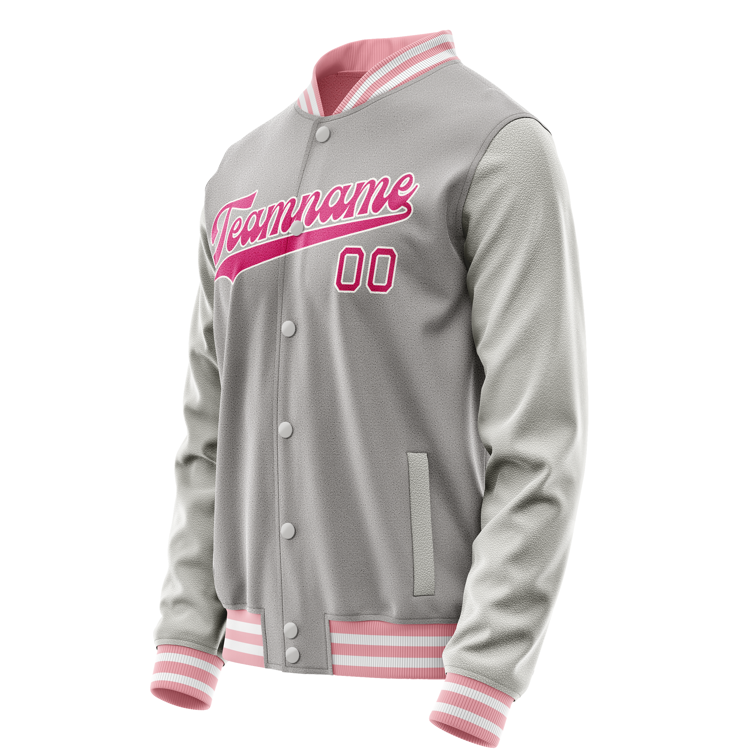 Custom Gray Pink Solid Color Varsity Letterman Jacket JA02240617YH177