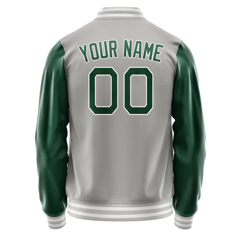 Custom Gray Kelly-Green Solid Color Varsity Letterman Jacket JA02240617YH154