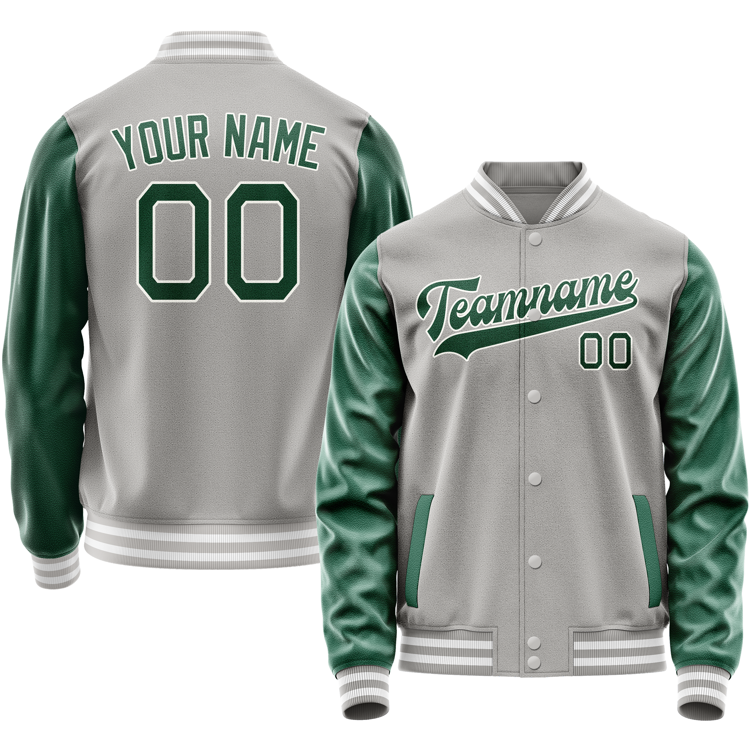 Custom Gray Kelly-Green Solid Color Varsity Letterman Jacket JA02240617YH154
