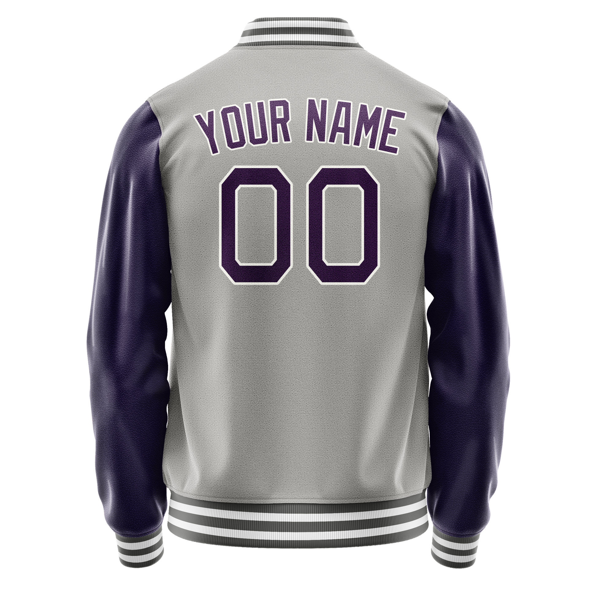 Custom Gray Purple Solid Color Varsity Letterman Jacket JA02240617YH164