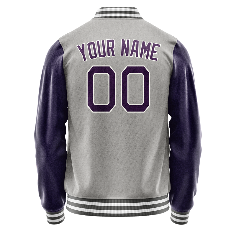 Custom Gray Purple Solid Color Varsity Letterman Jacket JA02240617YH164