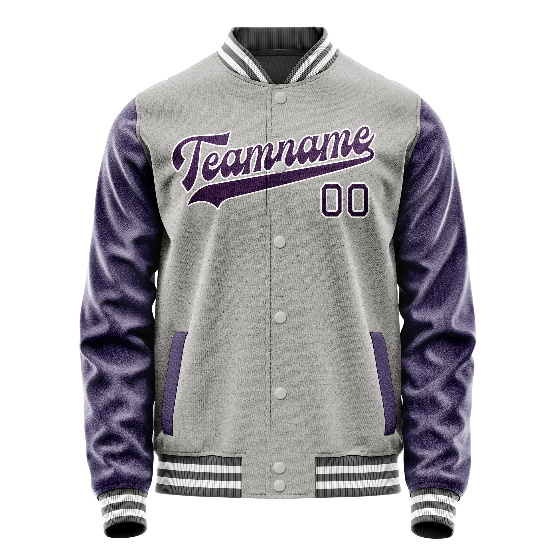 Custom Gray Purple Solid Color Varsity Letterman Jacket JA02240617YH164
