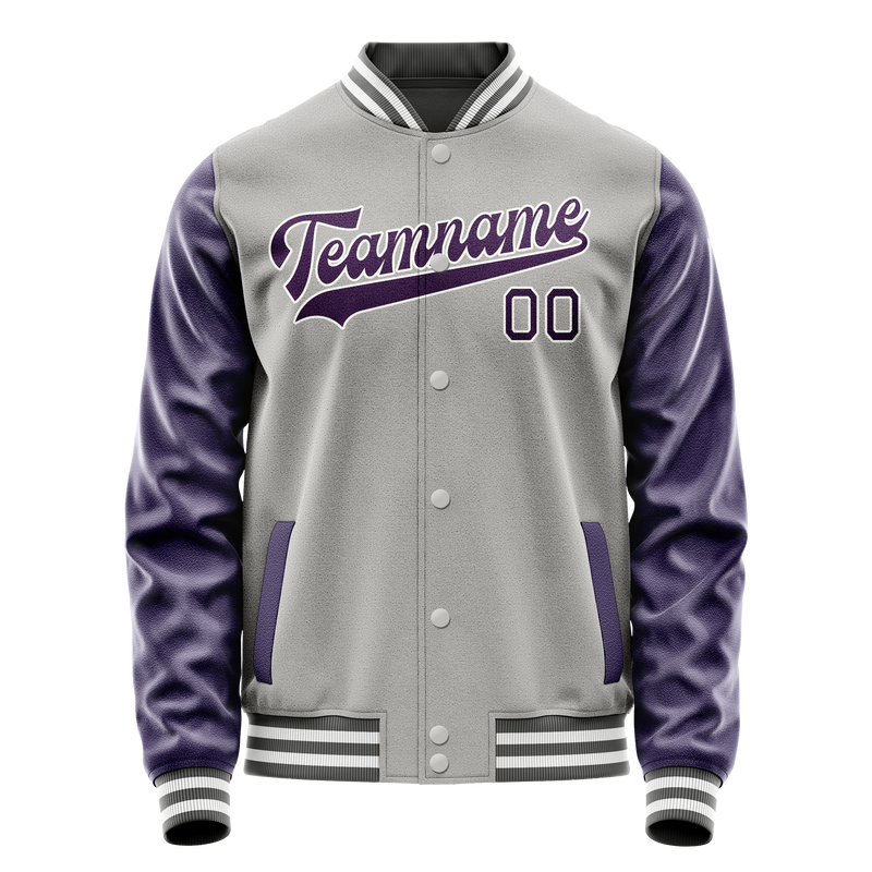 Custom Gray Purple Solid Color Varsity Letterman Jacket JA02240617YH164