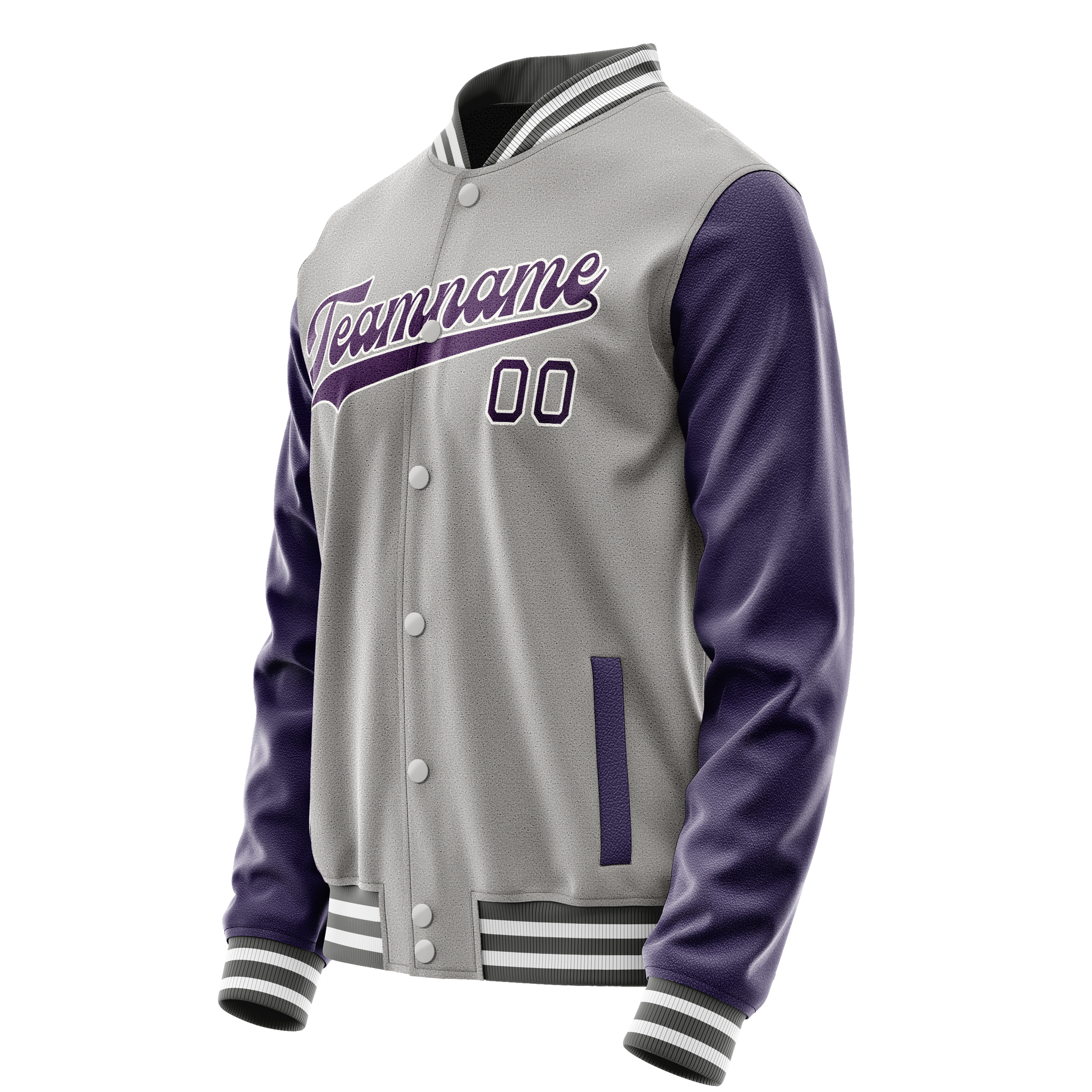 Custom Gray Purple Solid Color Varsity Letterman Jacket JA02240617YH164