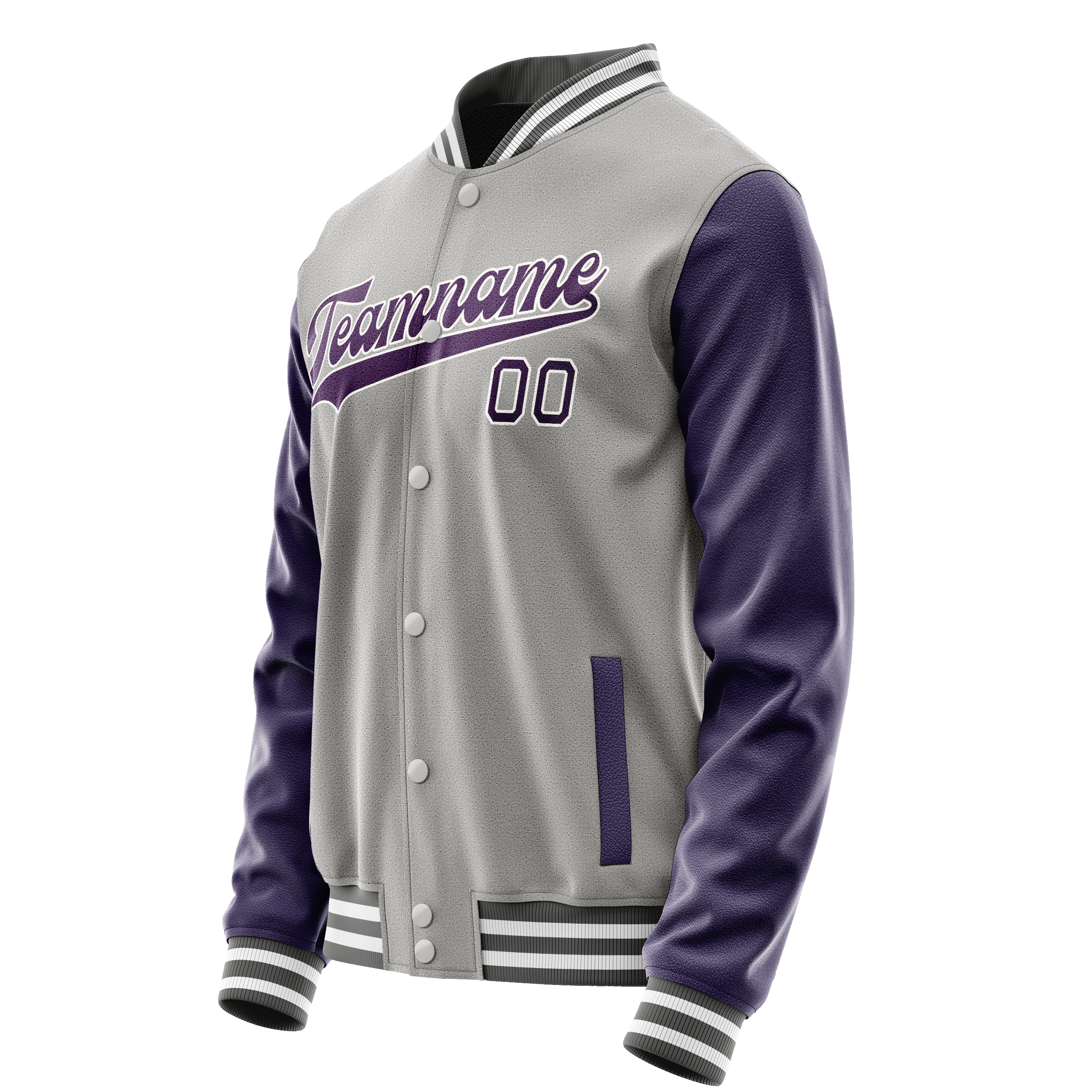 Custom Gray Purple Solid Color Varsity Letterman Jacket JA02240617YH164