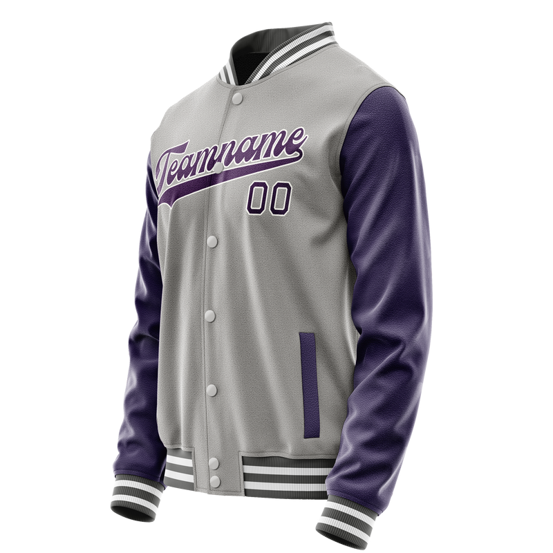 Custom Gray Purple Solid Color Varsity Letterman Jacket JA02240617YH164