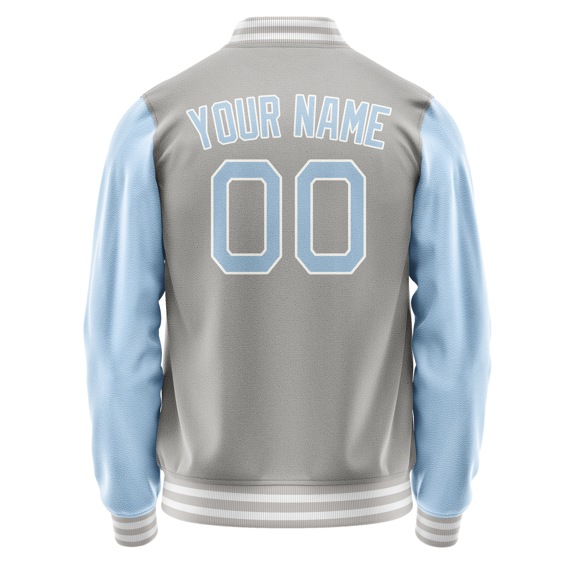 Custom Gray Light-Blue Solid Color Varsity Letterman Jacket JA02240617YH155