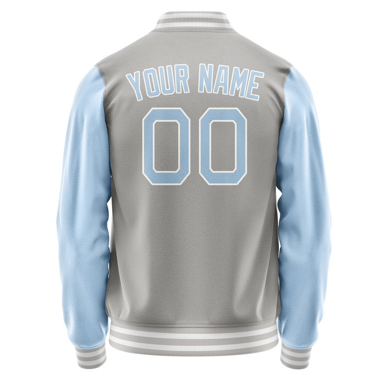Custom Gray Light-Blue Solid Color Varsity Letterman Jacket JA02240617YH155