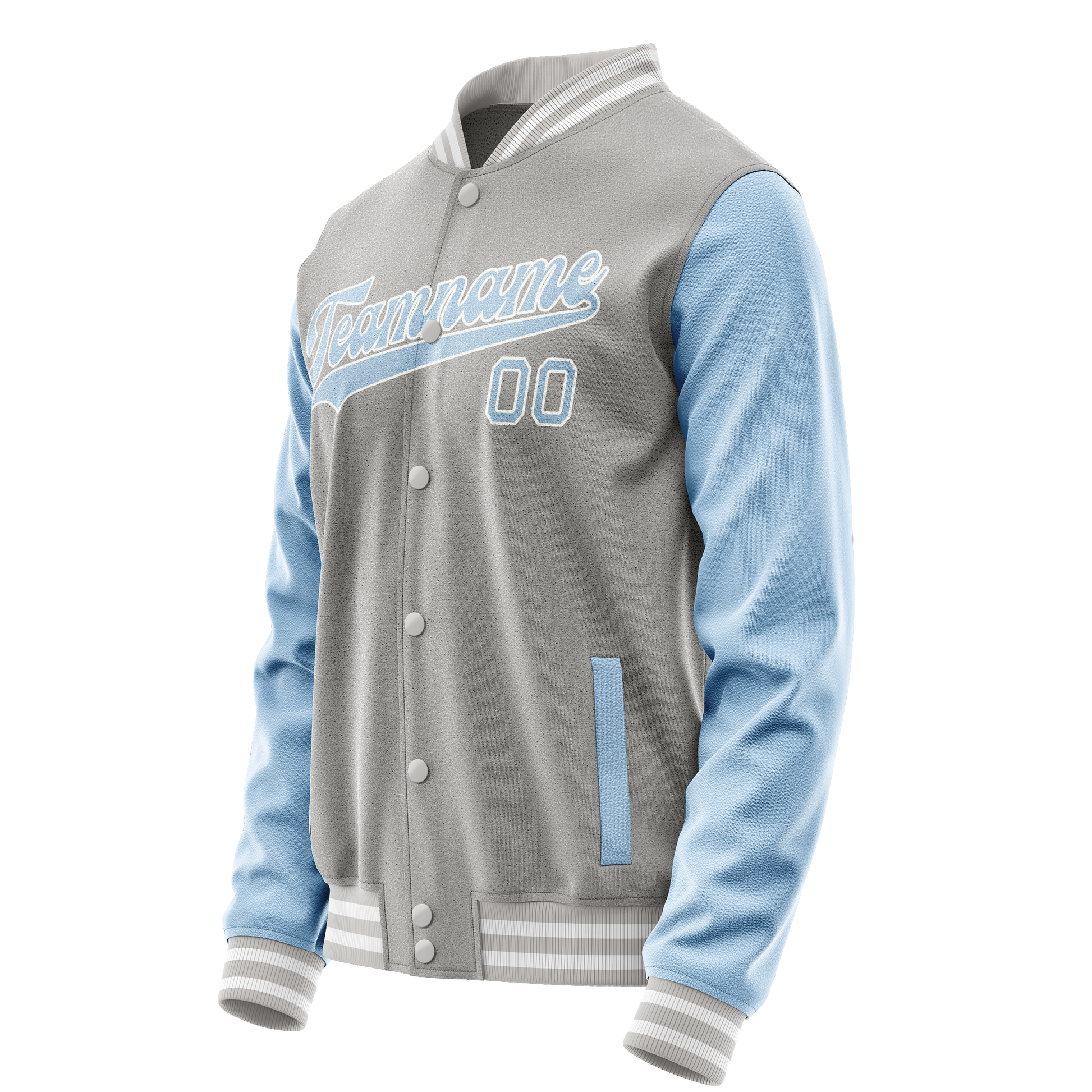 Custom Gray Light-Blue Solid Color Varsity Letterman Jacket JA02240617YH155