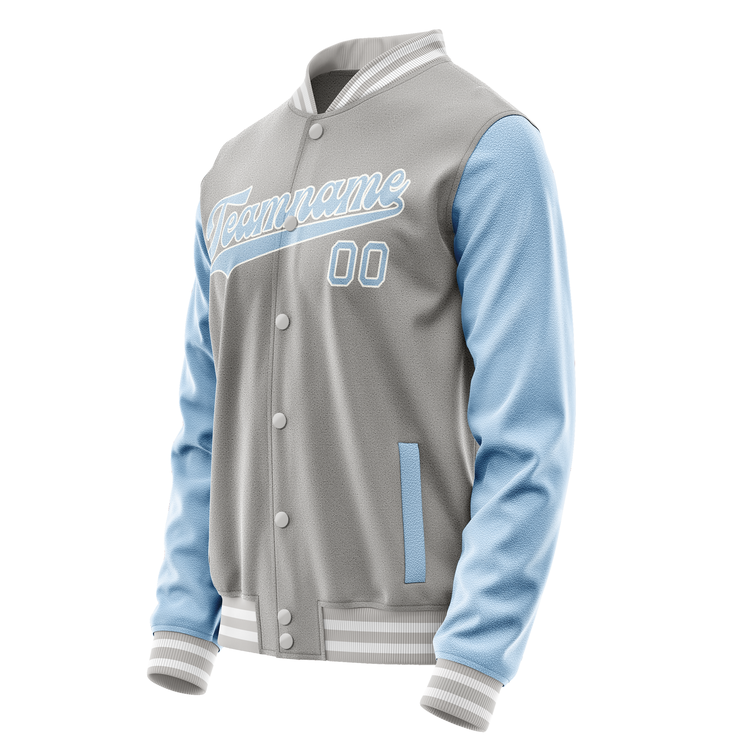 Custom Gray Light-Blue Solid Color Varsity Letterman Jacket JA02240617YH155