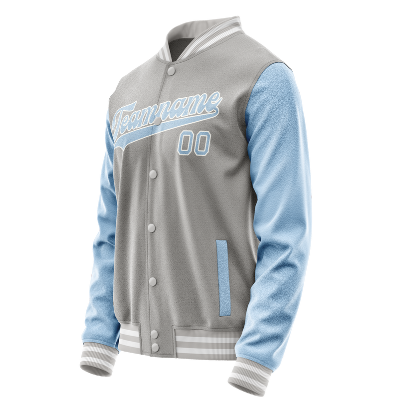 Custom Gray Light-Blue Solid Color Varsity Letterman Jacket JA02240617YH155