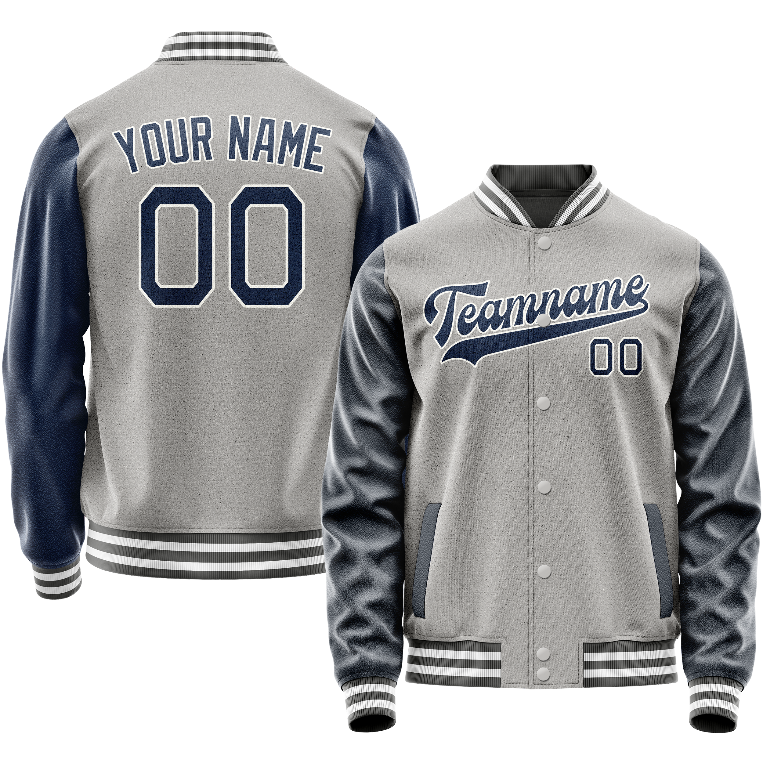 Custom Gray Royal Solid Color Varsity Letterman Jacket JA02240617YH173