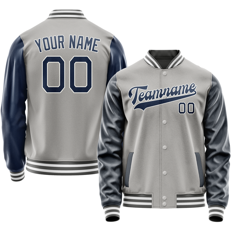 Custom Gray Royal Solid Color Varsity Letterman Jacket JA02240617YH173