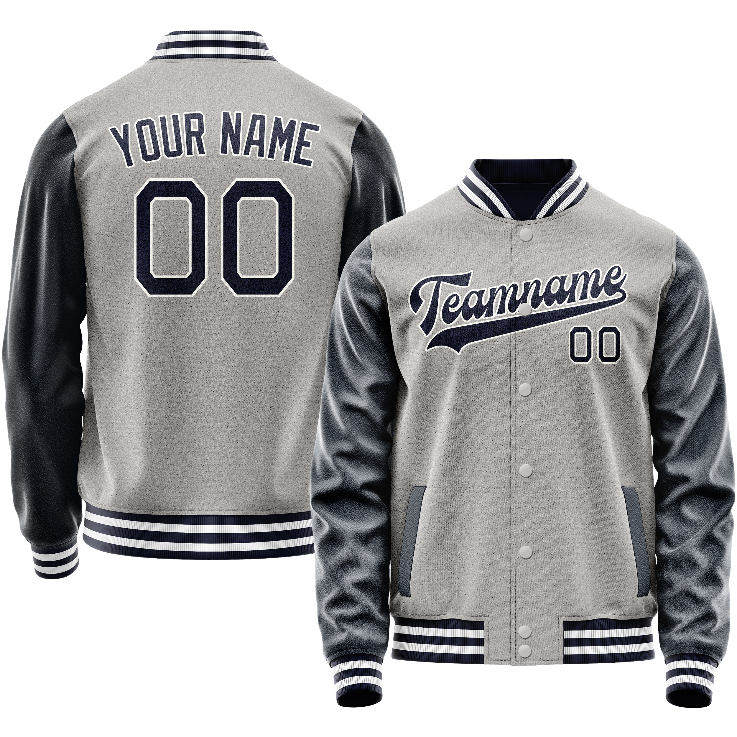 Custom Gray Navy Solid Color Varsity Letterman Jacket JA02240617YH166