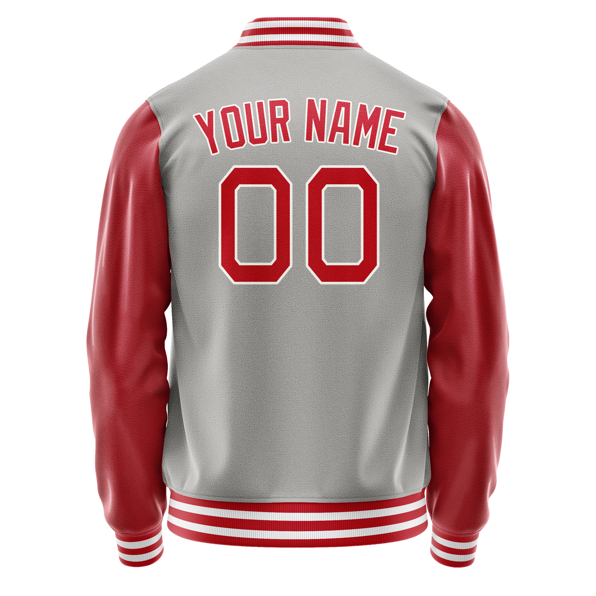 Custom Gray Red Solid Color Varsity Letterman Jacket JA02240617YH152