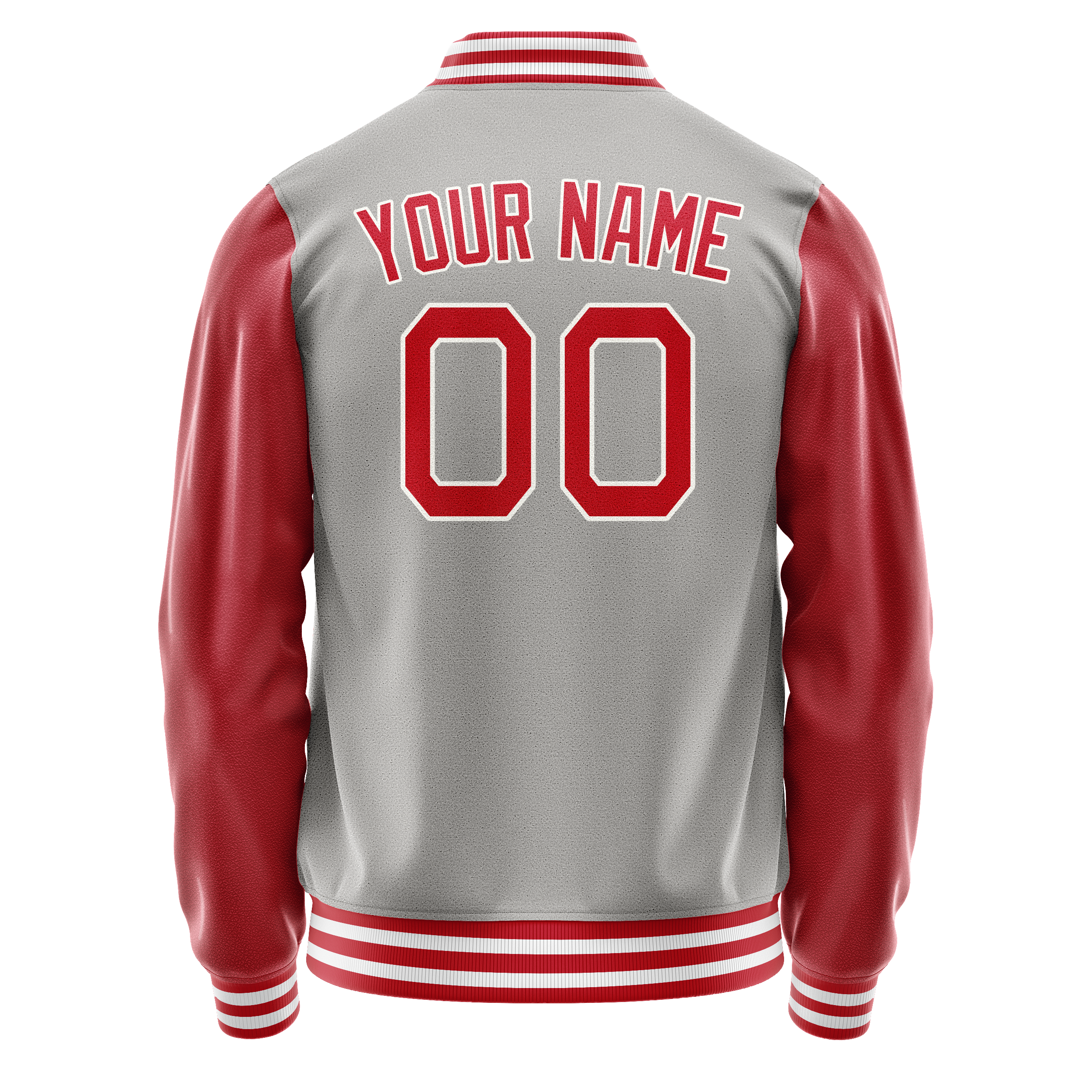 Custom Gray Red Solid Color Varsity Letterman Jacket JA02240617YH152