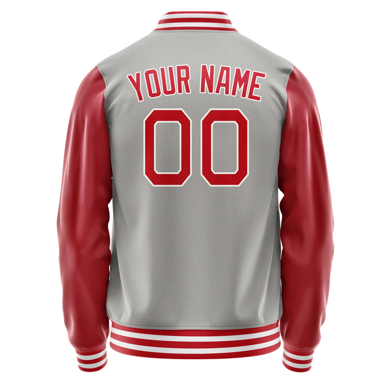 Custom Gray Red Solid Color Varsity Letterman Jacket JA02240617YH152