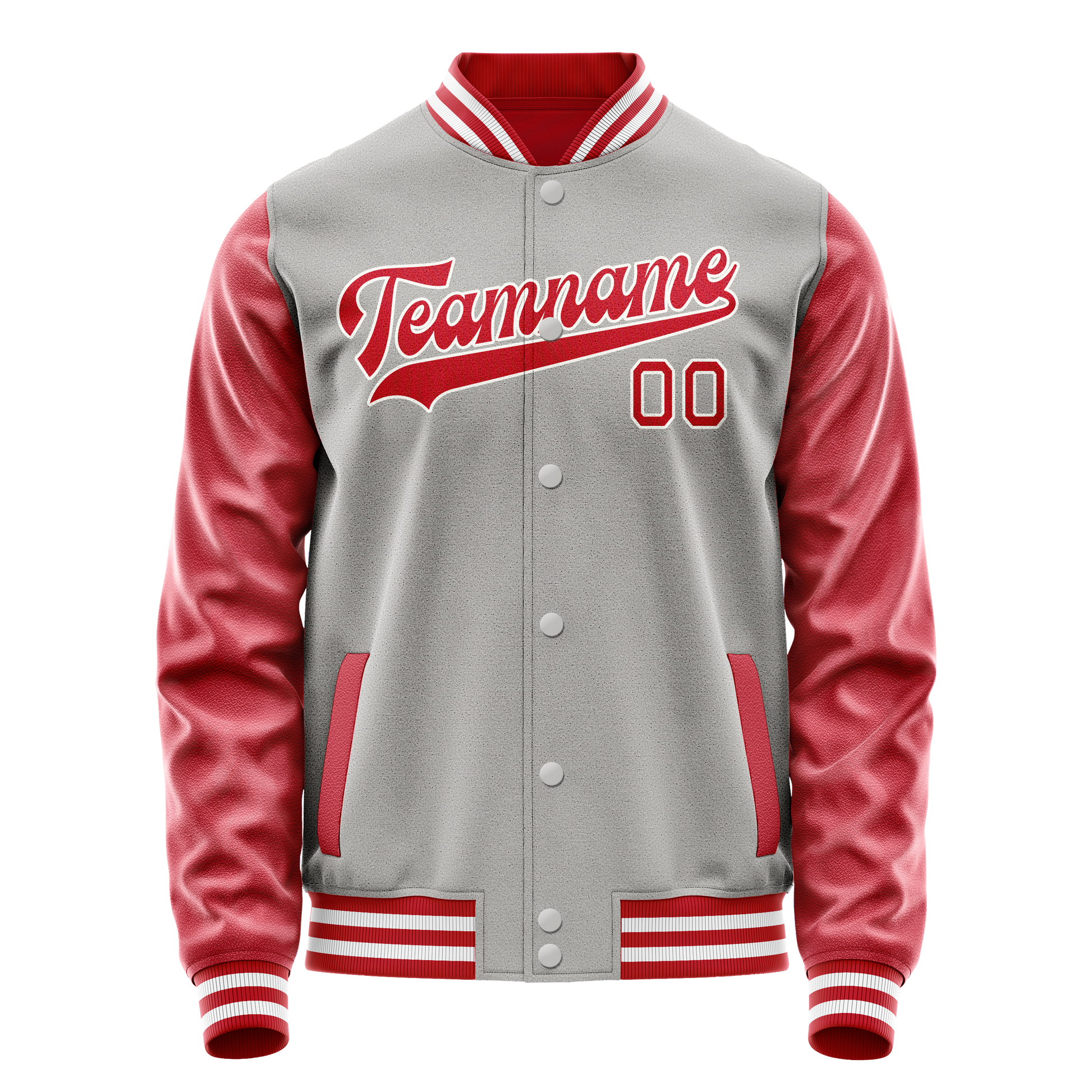 Custom Gray Red Solid Color Varsity Letterman Jacket JA02240617YH152