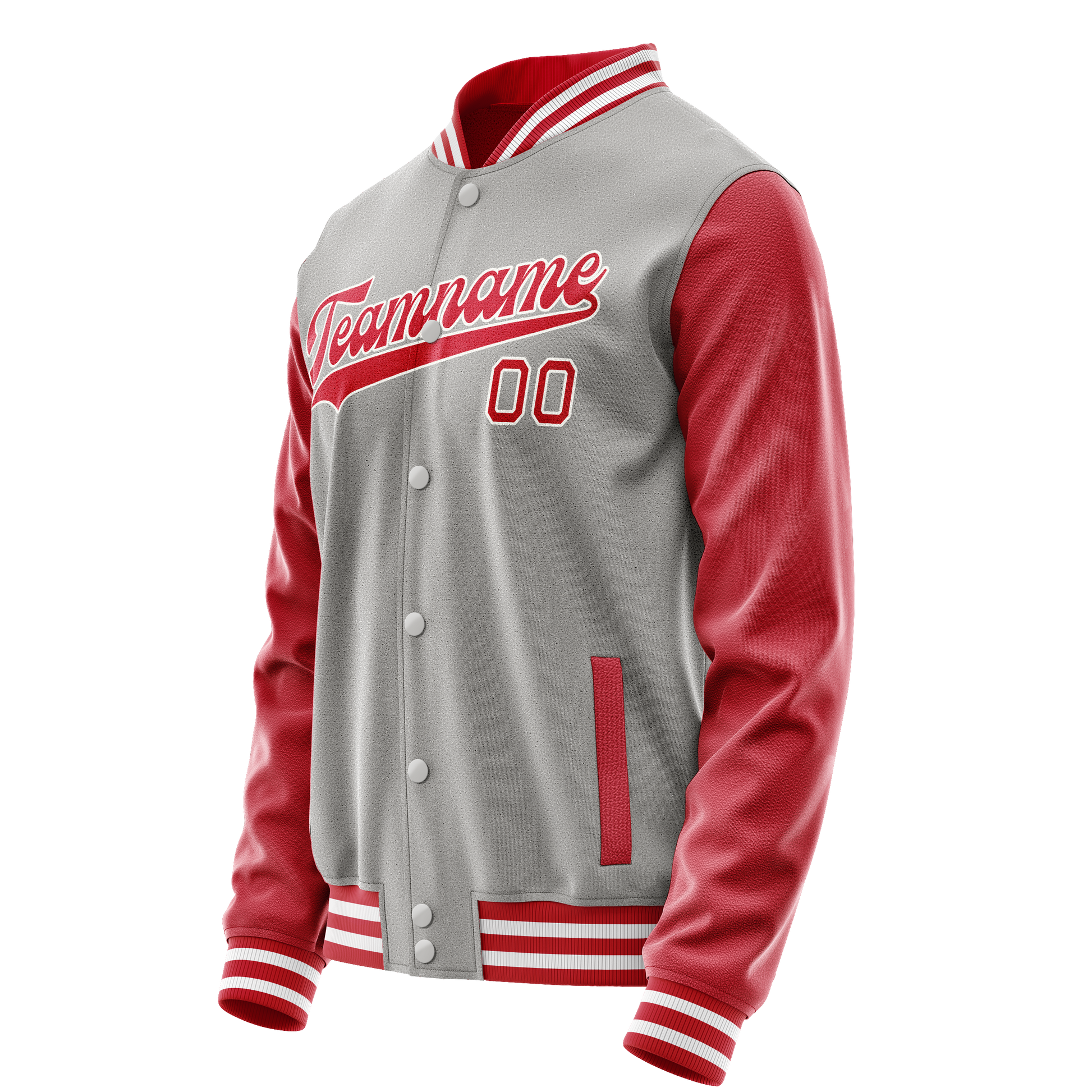 Custom Gray Red Solid Color Varsity Letterman Jacket JA02240617YH152