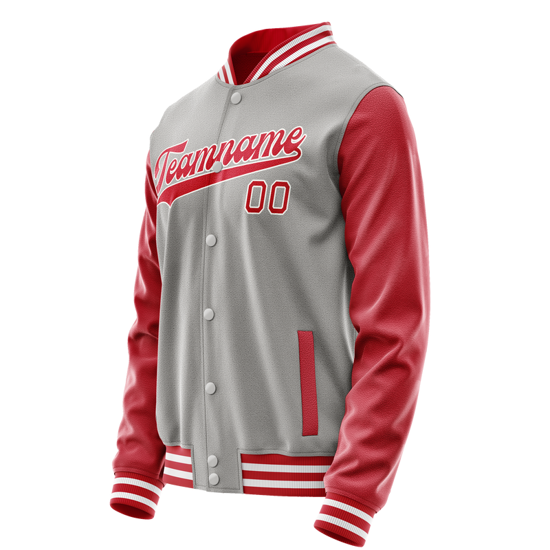 Custom Gray Red Solid Color Varsity Letterman Jacket JA02240617YH152