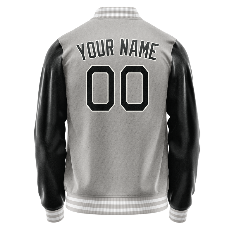 Custom Gray Black Solid Color Varsity Letterman Jacket JA02240617YH148