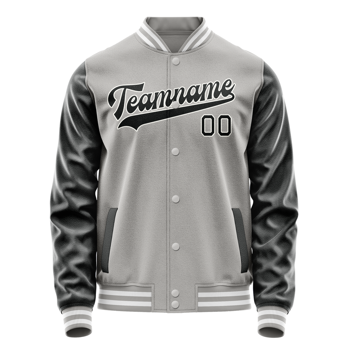 Custom Gray Black Solid Color Varsity Letterman Jacket JA02240617YH148