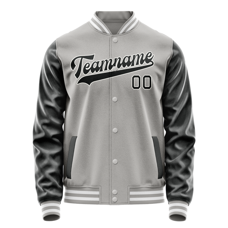 Custom Gray Black Solid Color Varsity Letterman Jacket JA02240617YH148