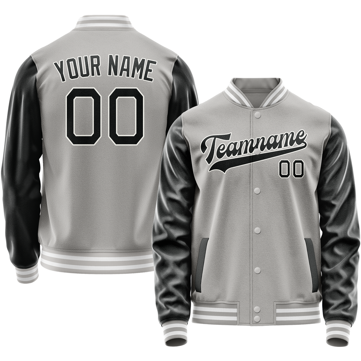 Custom Gray Black Solid Color Varsity Letterman Jacket JA02240617YH148
