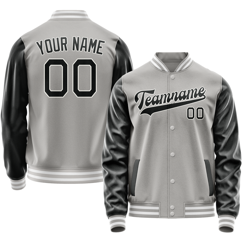 Custom Gray Black Solid Color Varsity Letterman Jacket JA02240617YH148
