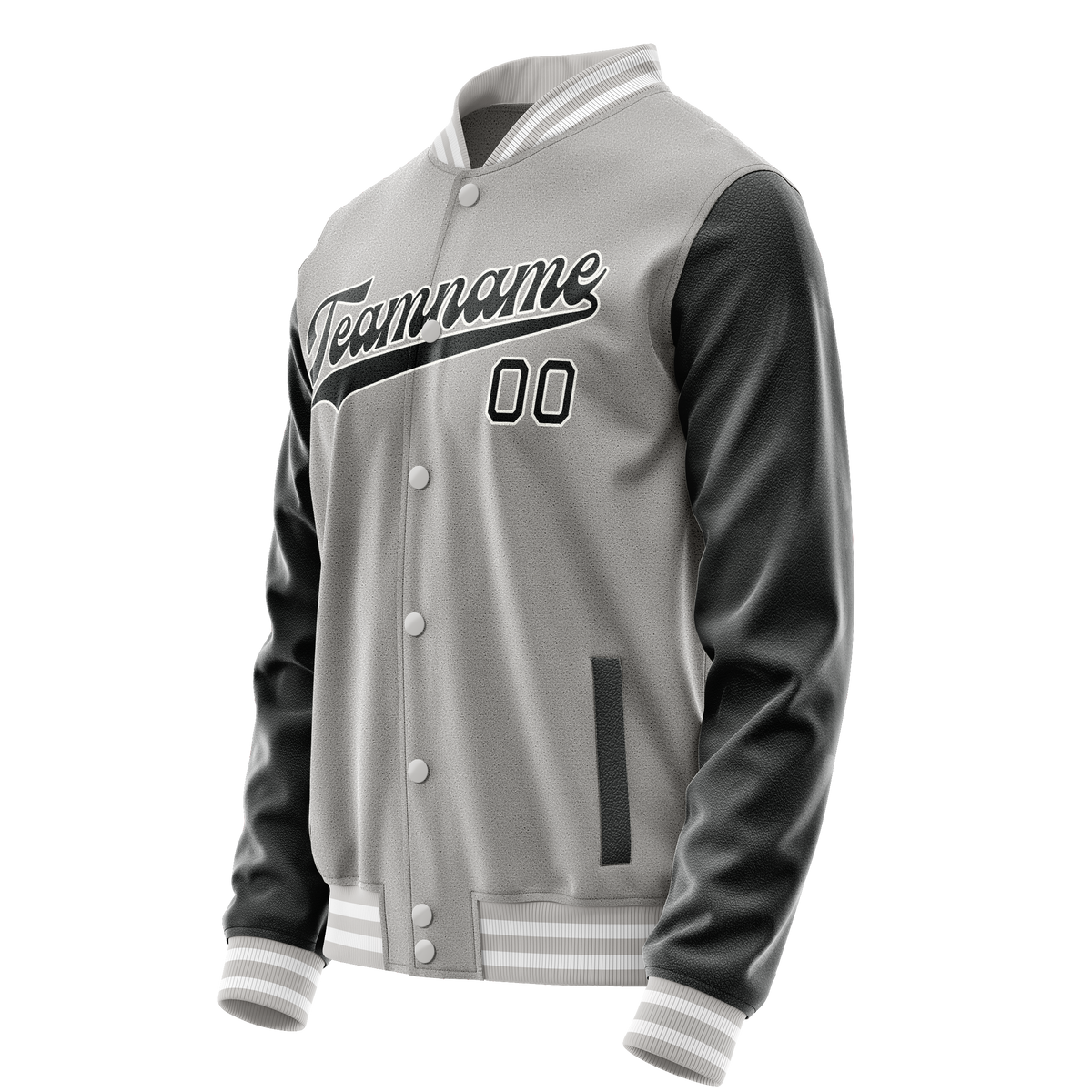 Custom Gray Black Solid Color Varsity Letterman Jacket JA02240617YH148