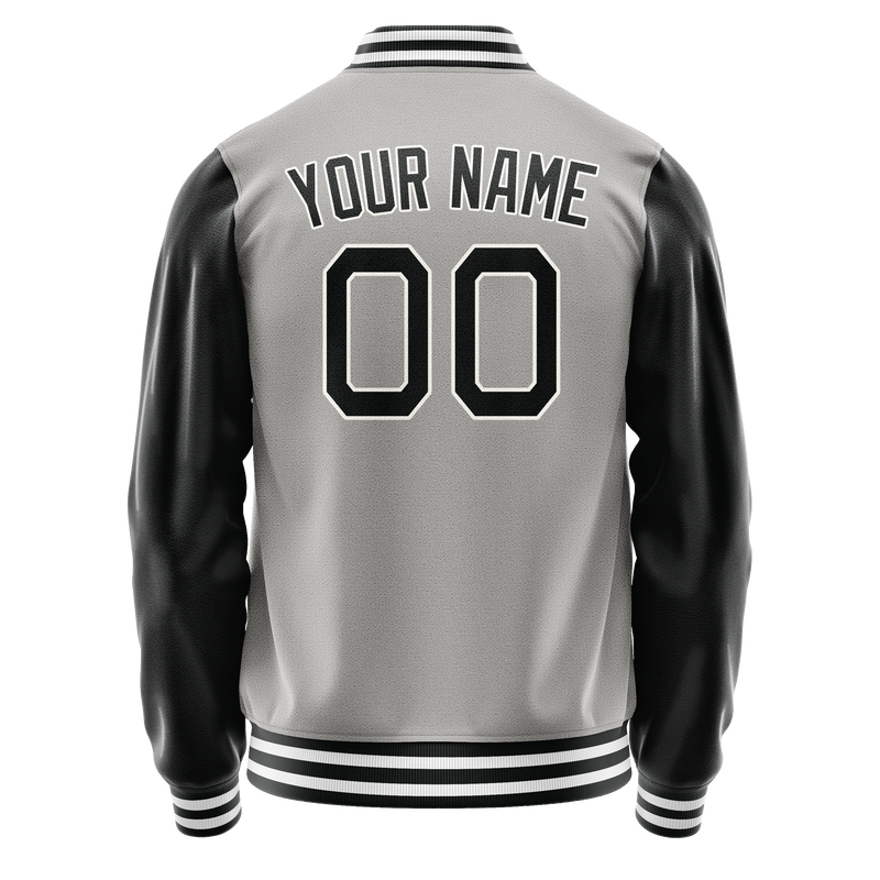 Custom Gray Black Solid Color Varsity Letterman Jacket JA02240617YH157