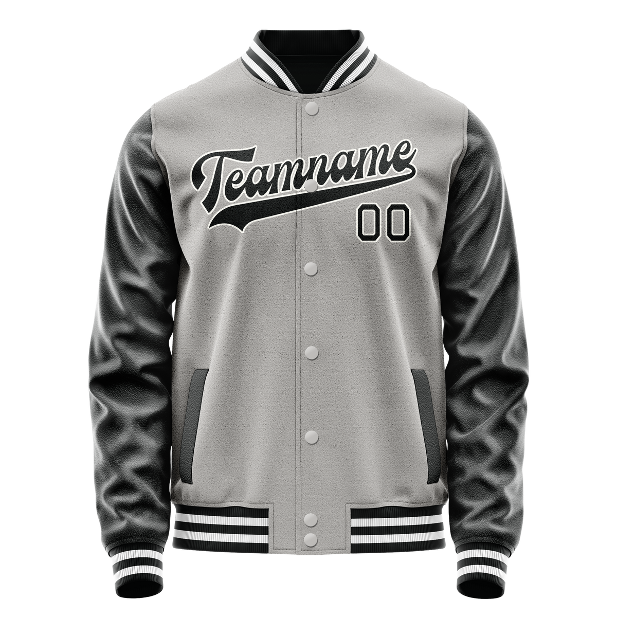 Custom Gray Black Solid Color Varsity Letterman Jacket JA02240617YH157