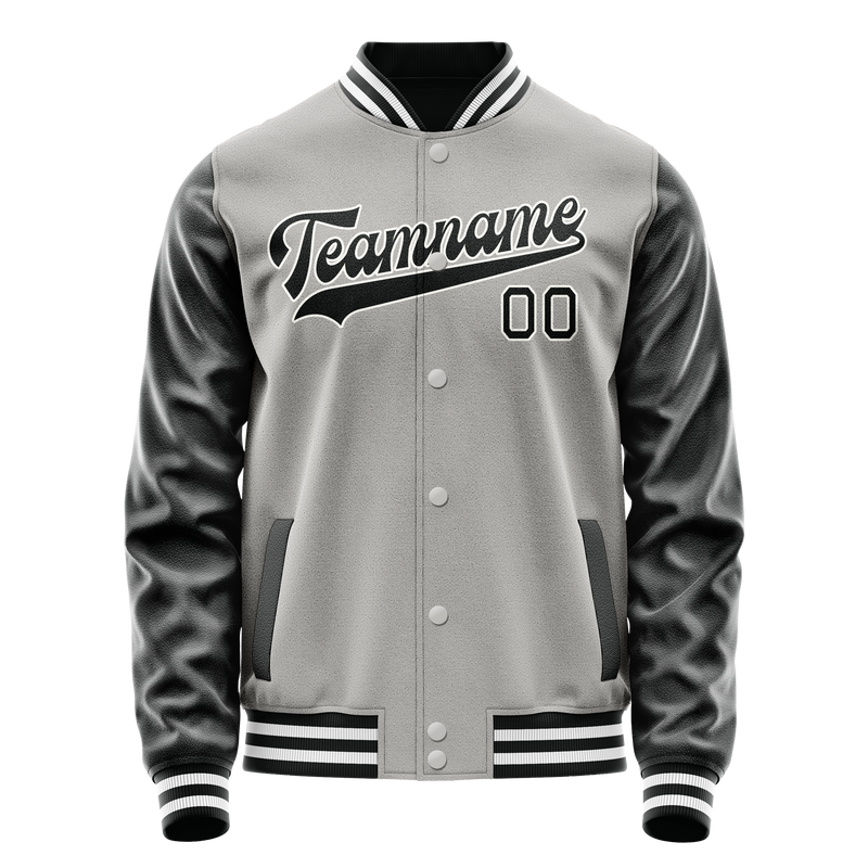 Custom Gray Black Solid Color Varsity Letterman Jacket JA02240617YH157
