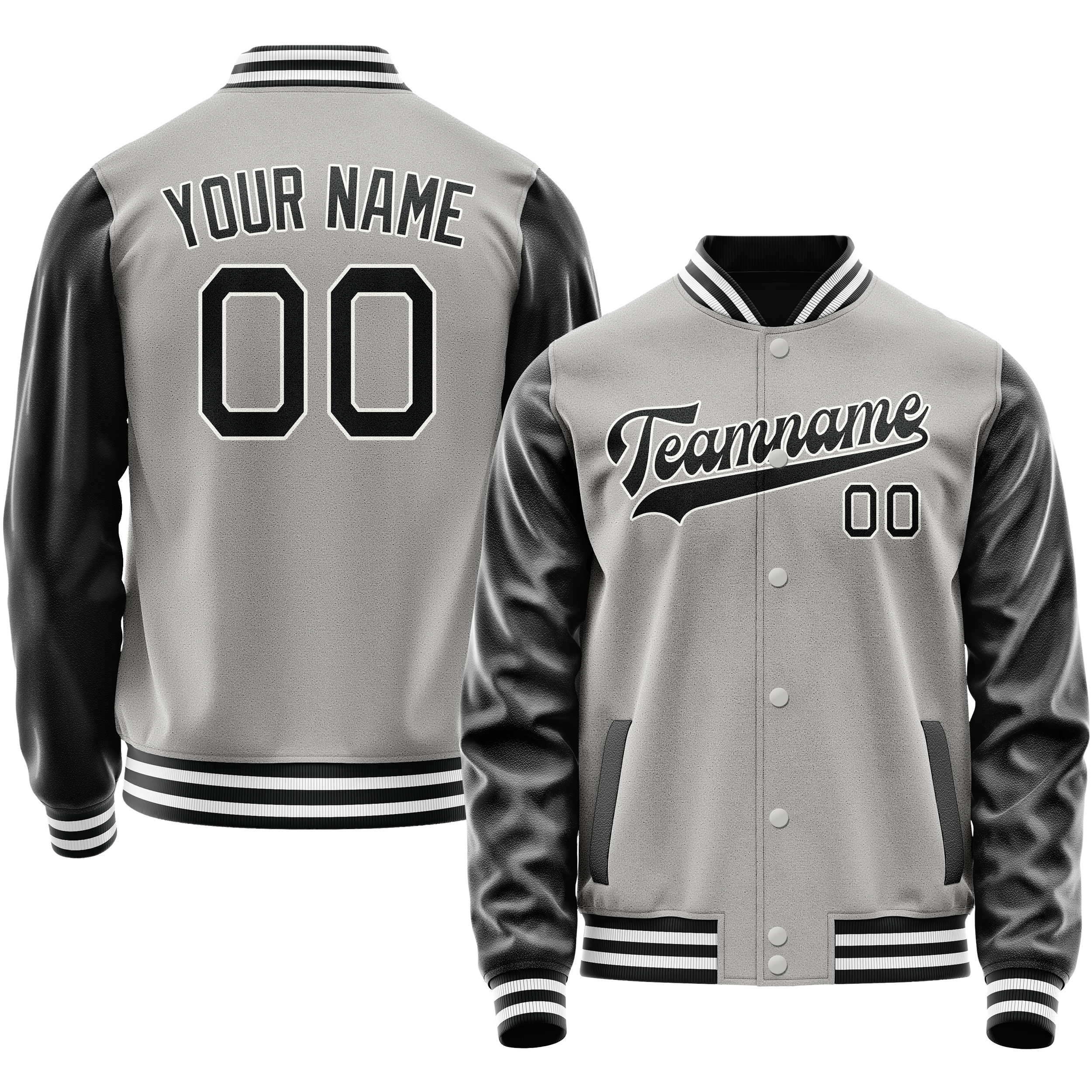 Custom Gray Black Solid Color Varsity Letterman Jacket JA02240617YH157