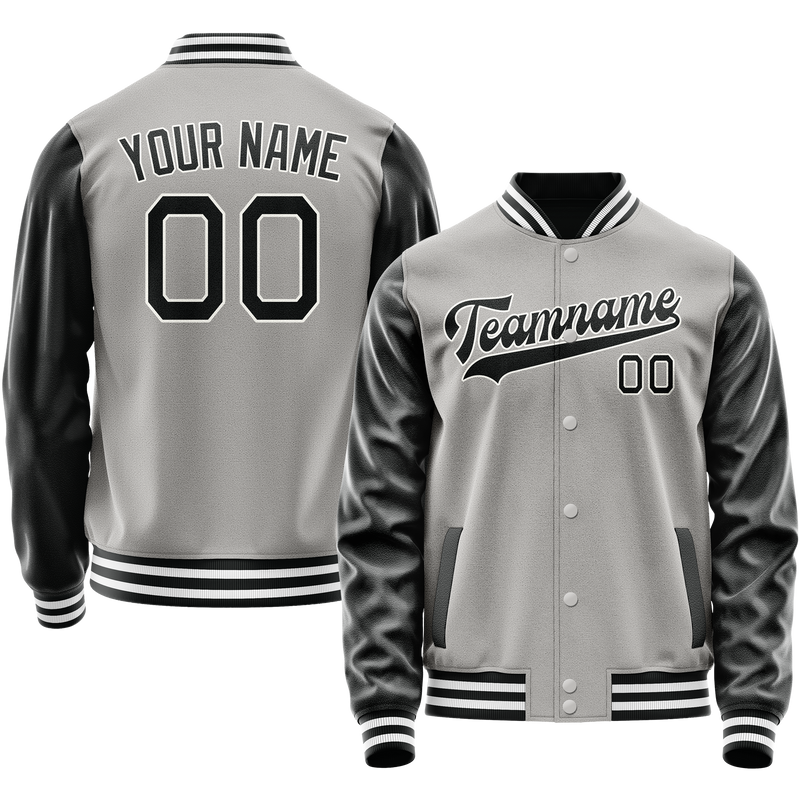 Custom Gray Black Solid Color Varsity Letterman Jacket JA02240617YH157
