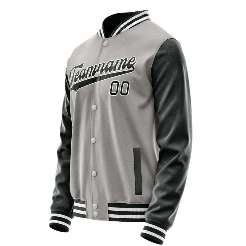 Custom Gray Black Solid Color Varsity Letterman Jacket JA02240617YH157