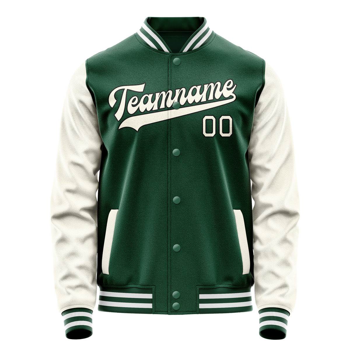 Custom Kelly-Green Cream Solid Color Varsity Letterman Jacket JA02240617ZF206