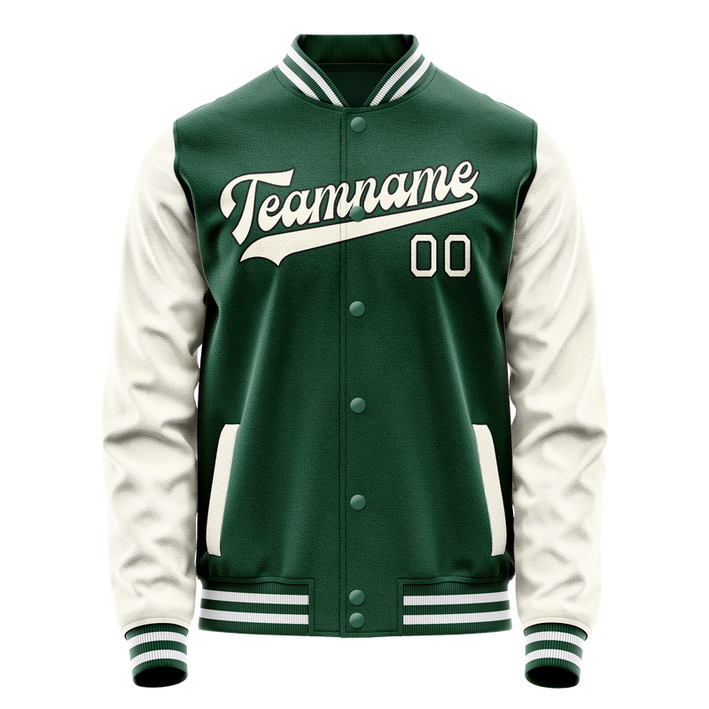 Custom Kelly-Green Cream Solid Color Varsity Letterman Jacket JA02240617ZF206