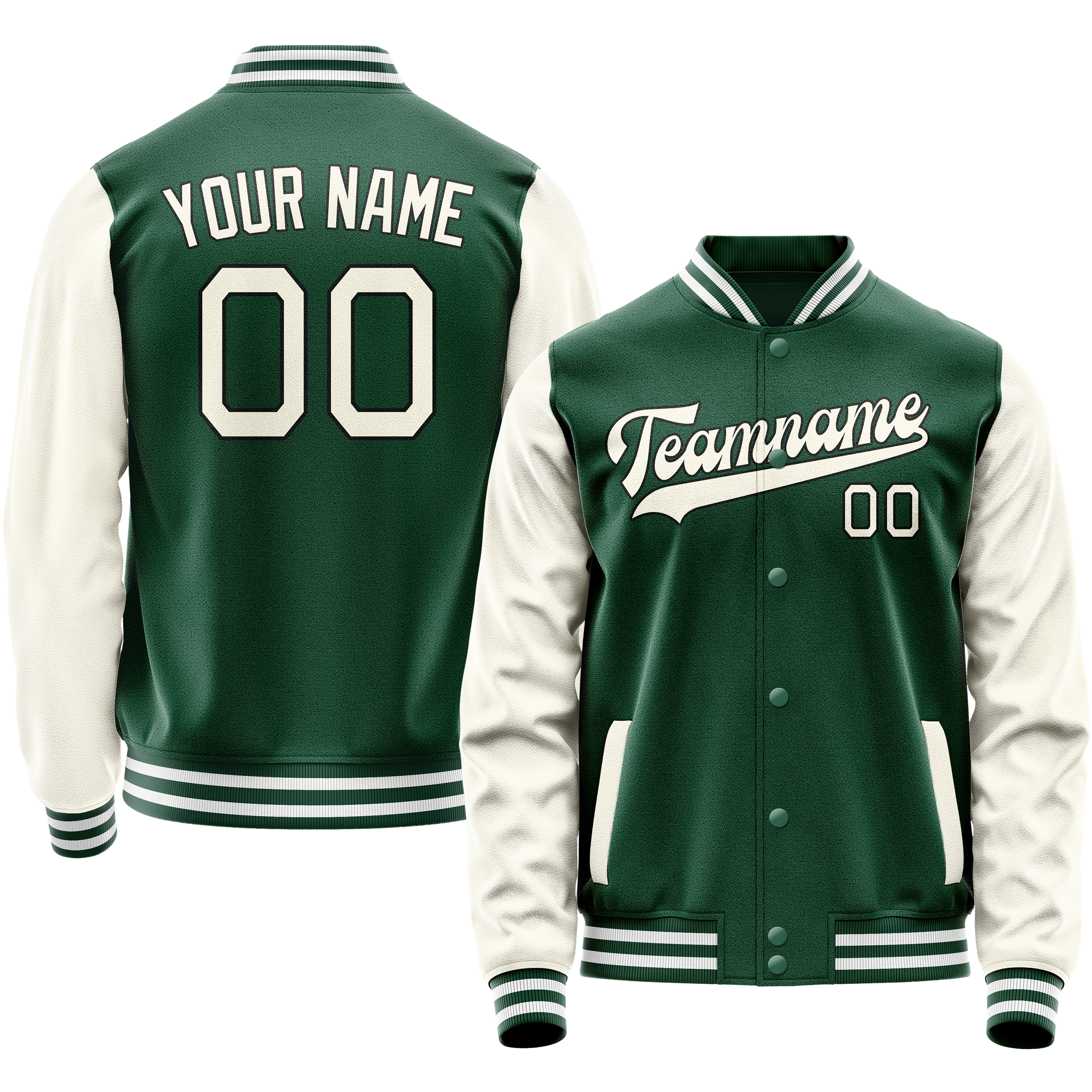 Custom Kelly-Green Cream Solid Color Varsity Letterman Jacket JA02240617ZF206