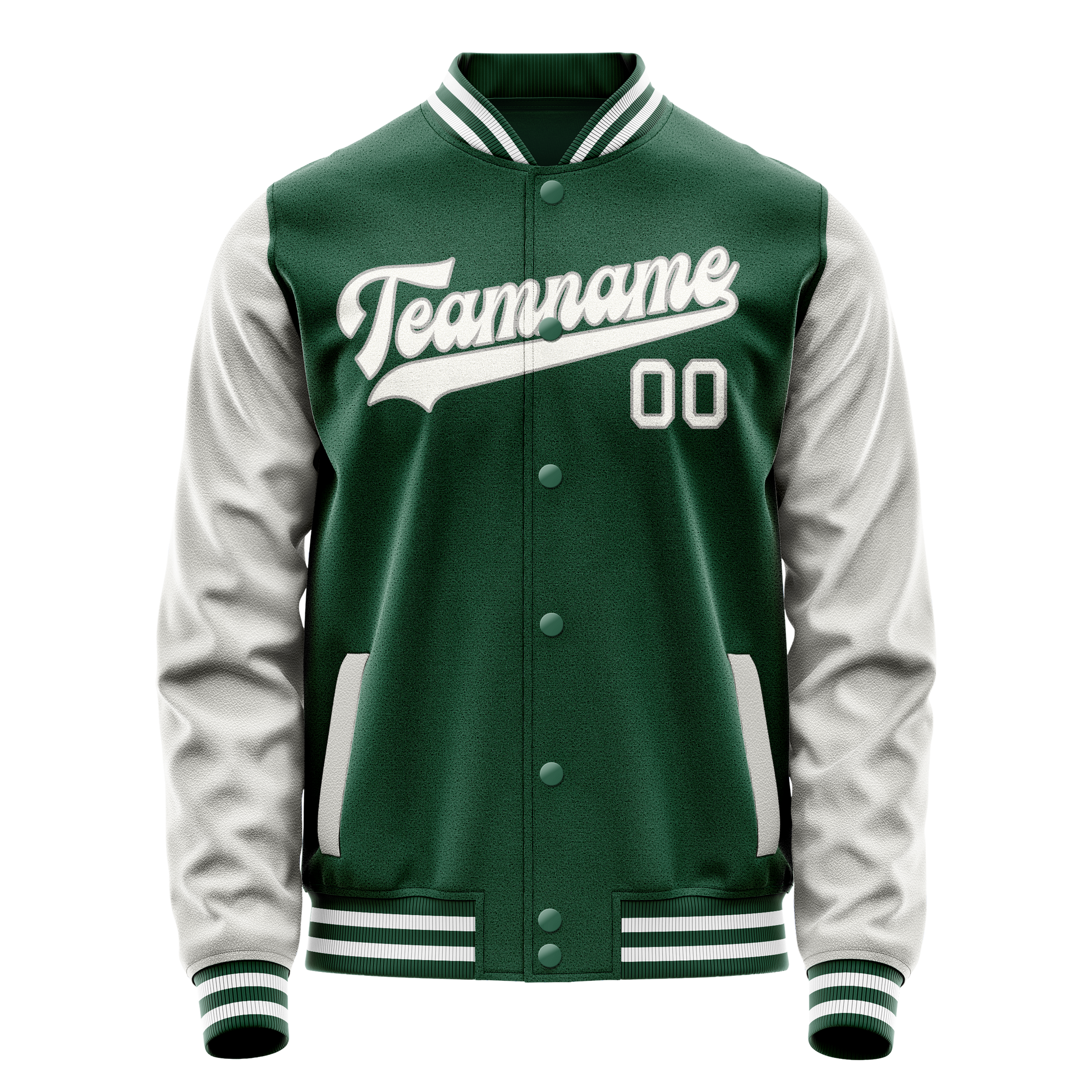 Custom Kelly-Green Gray Solid Color Varsity Letterman Jacket JA02240617ZF217