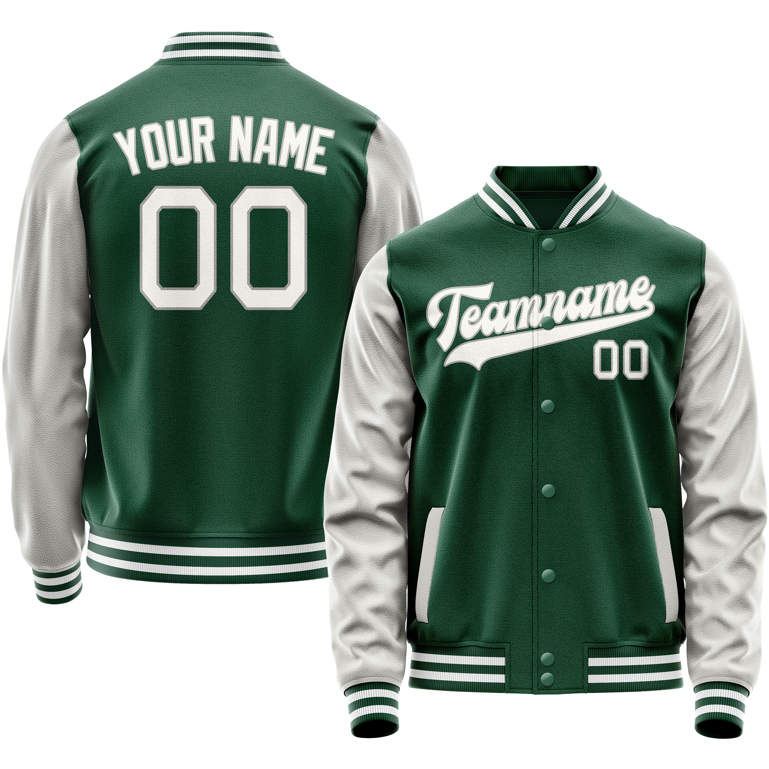 Custom Kelly-Green Gray Solid Color Varsity Letterman Jacket JA02240617ZF217