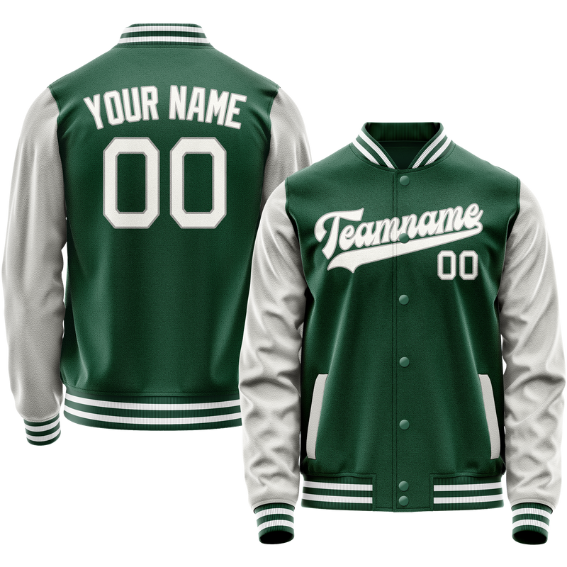 Custom Kelly-Green Gray Solid Color Varsity Letterman Jacket JA02240617ZF217