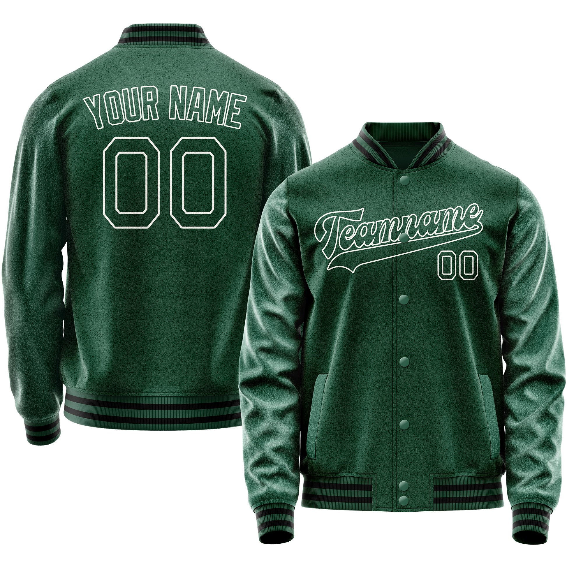 Custom Kelly-Green White Solid Color Varsity Letterman Jacket JA02240617ZF231