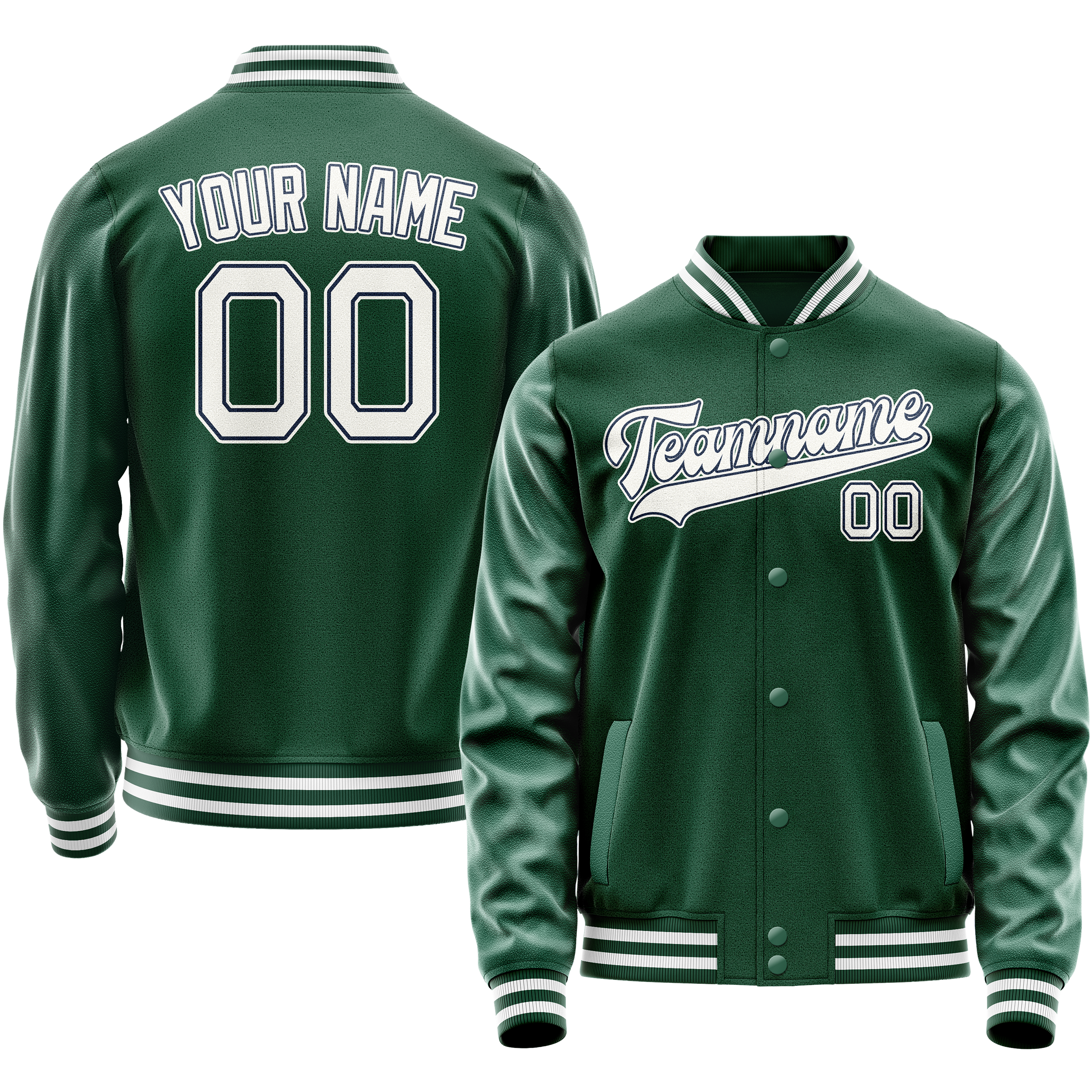 Custom Kelly-Green White Solid Color Varsity Letterman Jacket JA02240617ZF224