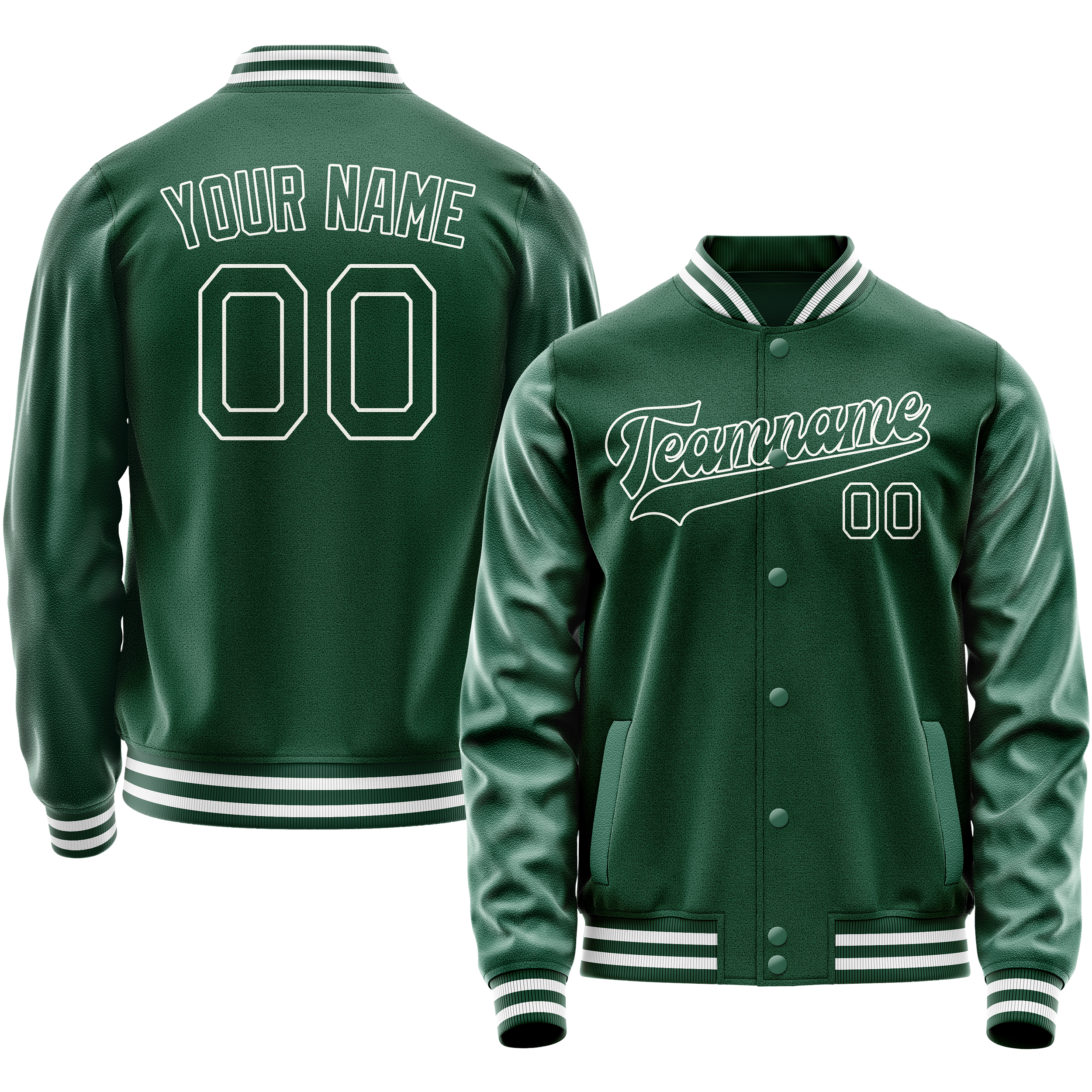 Custom Kelly-Green White Solid Color Varsity Letterman Jacket JA02240617ZF218