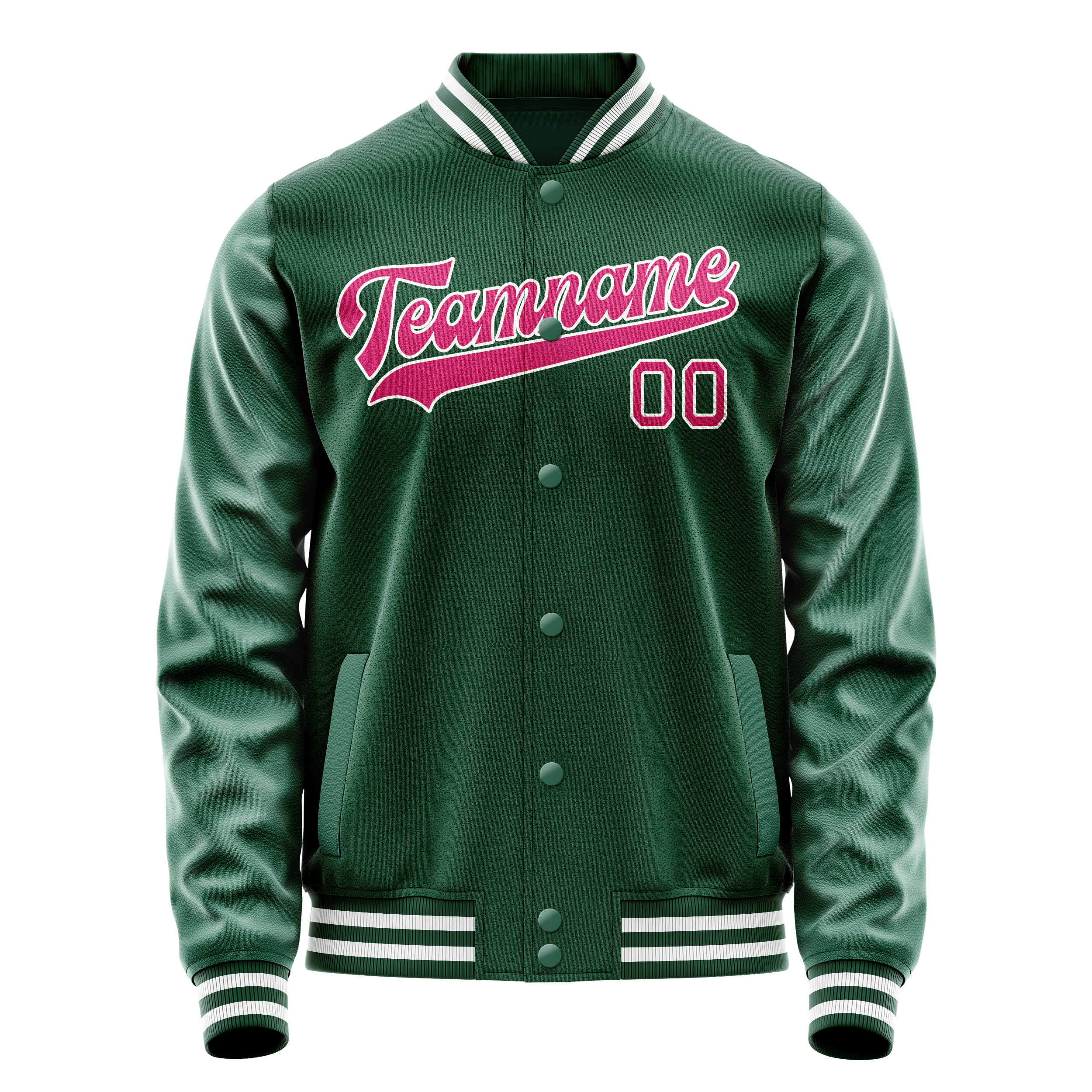 Custom Kelly-Green Pink Solid Color Varsity Letterman Jacket JA02240617ZF216