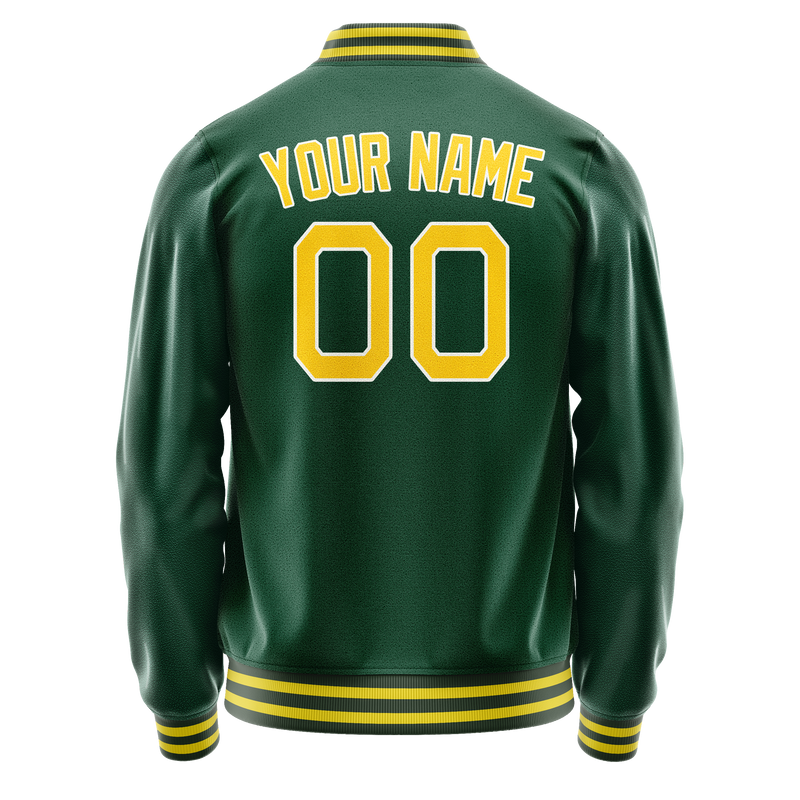 Custom Kelly-Green Gold Solid Color Varsity Letterman Jacket JA02240617ZF230