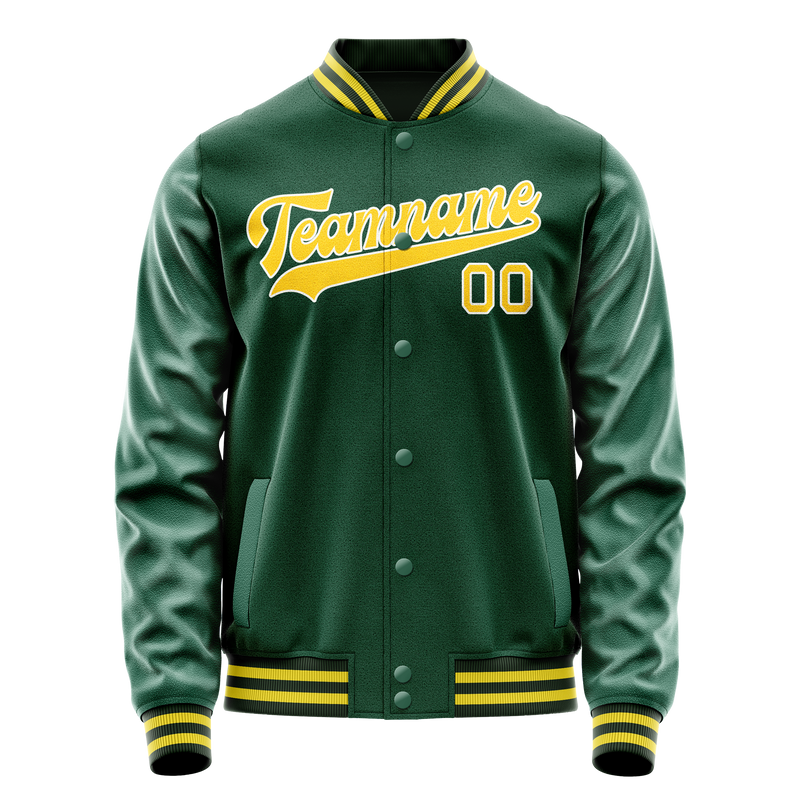 Custom Kelly-Green Gold Solid Color Varsity Letterman Jacket JA02240617ZF230