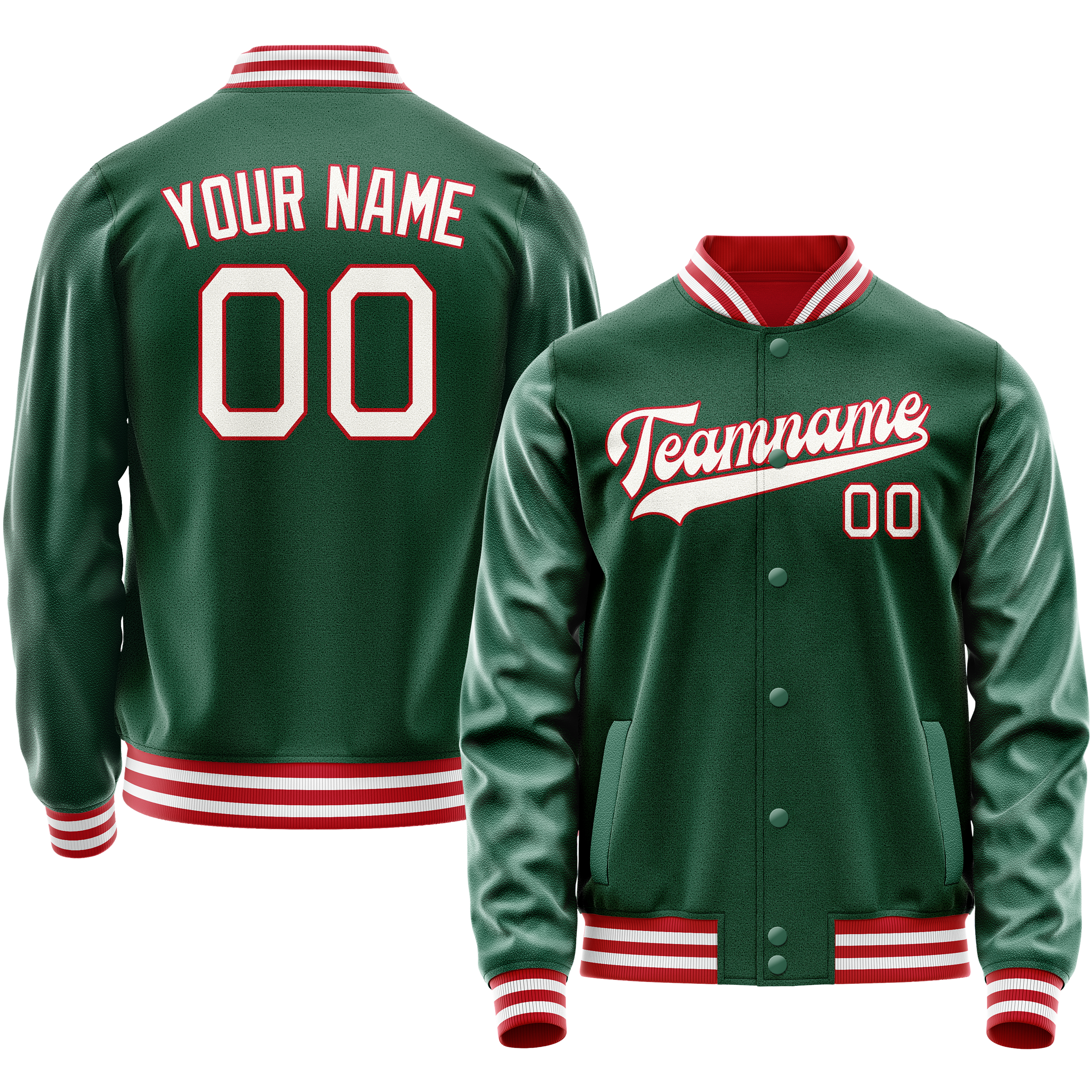 Custom Kelly-Green White Solid Color Varsity Letterman Jacket JA02240617ZF221